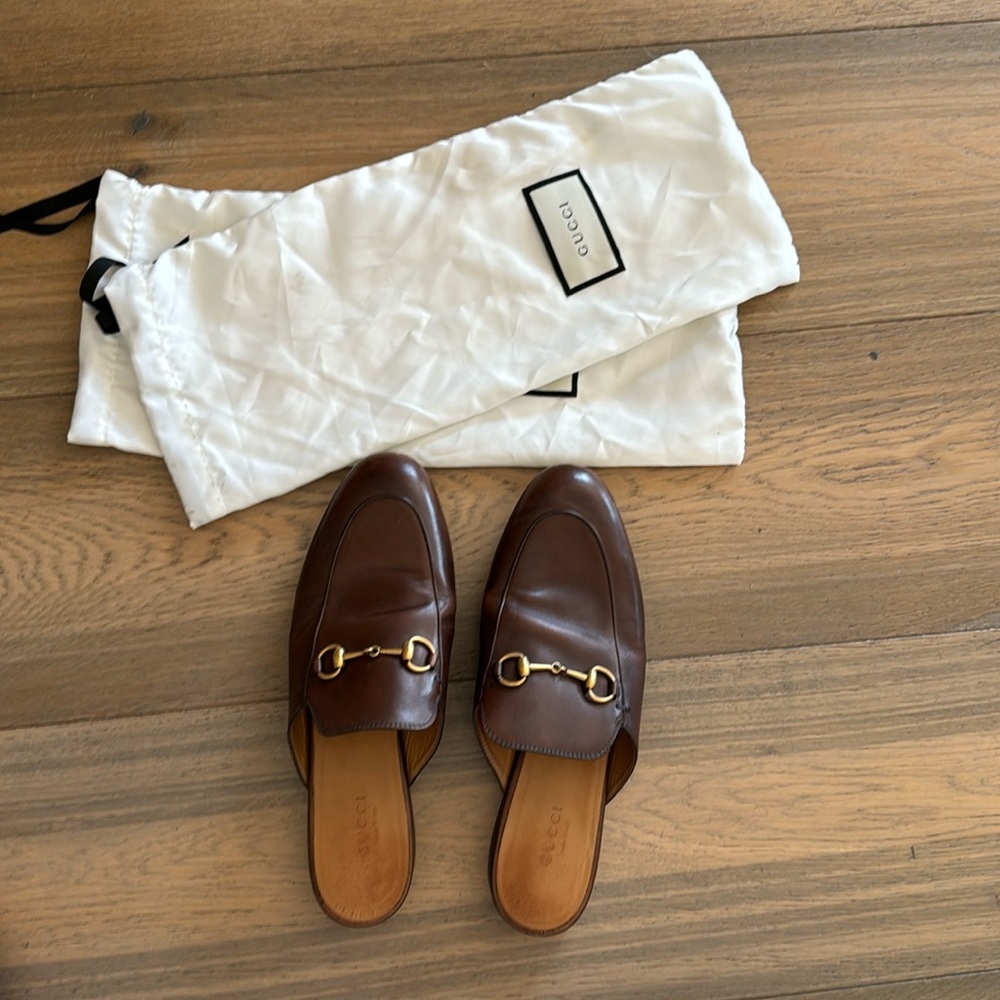 Brown Gucci Princetown Leather Slippers/Mules